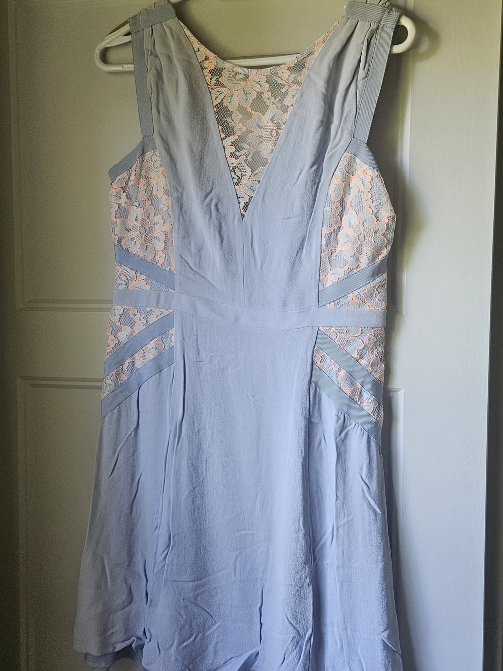 French Connection Light Blue Dress with Peach Lace Insets